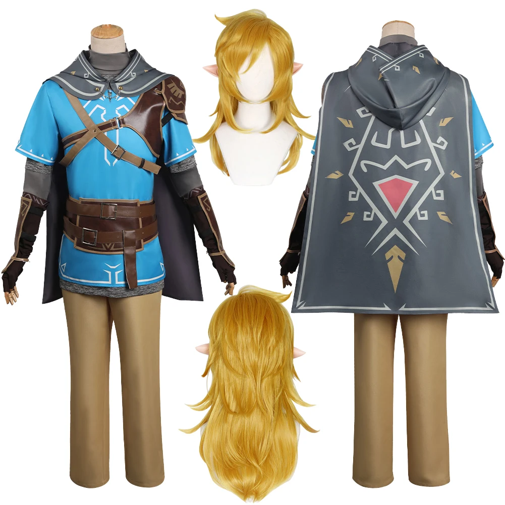 Link Cosplay Fantasy Wig Cloak Anime Game Zerda Kingdom Tears Disguise Costume Adult Men Cosplay Roleplay Fantasia Outfit