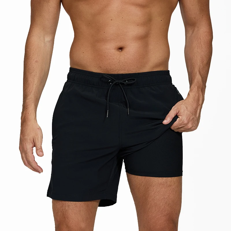 2026 Upgrade Atmungsaktive Innenfutter Herren Zweiteilige Badehose mit Taschen - Schnelltrocknende Fitness-Strandshorts – Detail 6