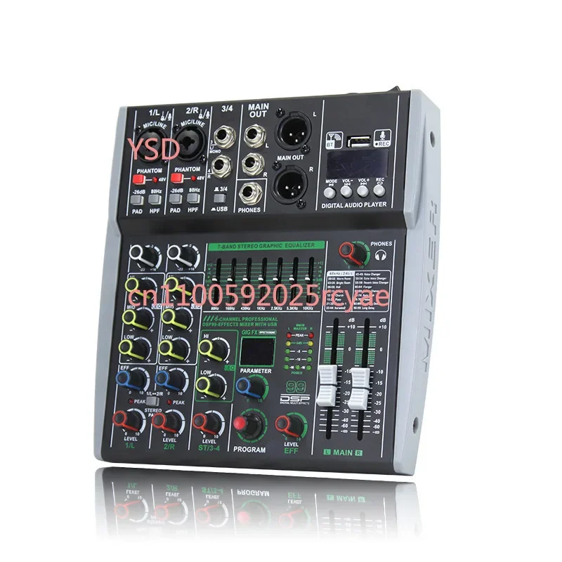 Cross border Professional 8 way Mixer Built in 99DSP 7 Equalization Effect Bluetooth Computer MP3 Internal Recording Tuning