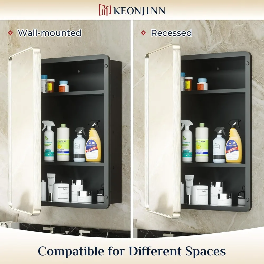 Аптечка из матового никеля для ванной комнаты, аптечка 16 x 24 дюйма с зеркалом, серебристая рамка из нержавеющей стали, регулируемая