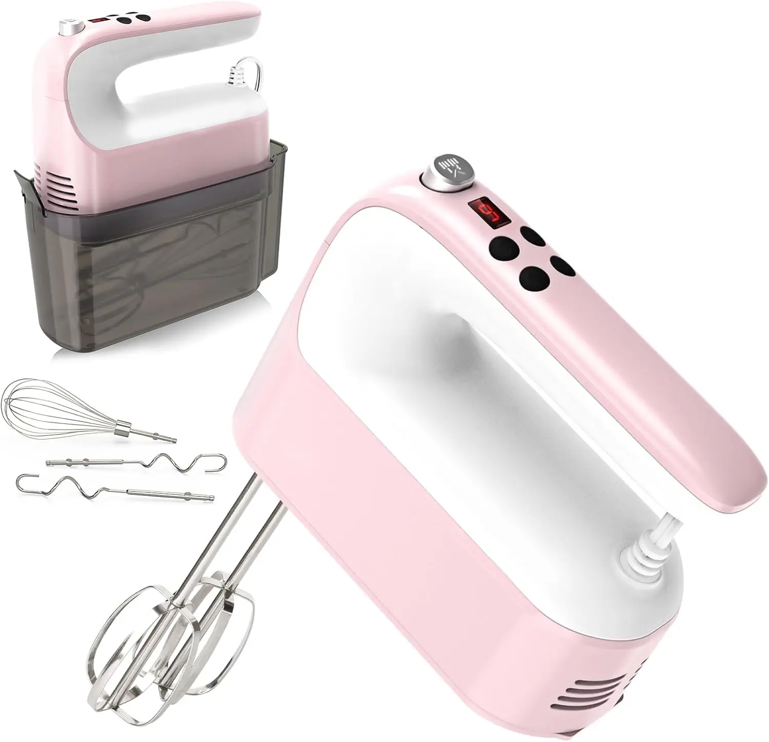 

9-Speed Digital Hand Mixer Electric, 400W Dc Motor, Hand Mixer Electric Handheld With Snap-On Storage Case, Touch Button, Turbo