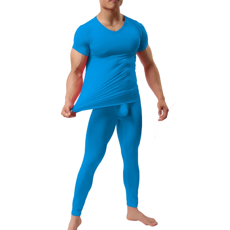 Warm Men Long Johns Ice Silky Ultra-Thin Thermal Underwear Men Underwear Long Johns Men Tops and Pants Set Long Johns Nightwear