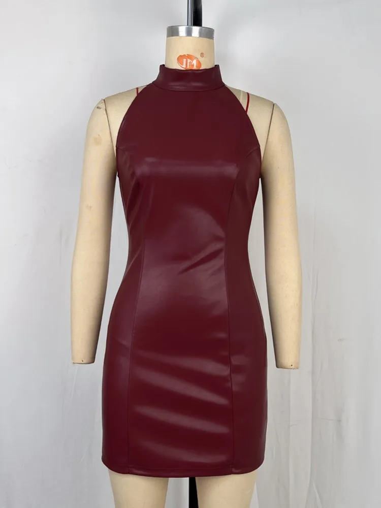 Arctic Cat ElegantแขนกุดBodycon Party Clubชุดราตรีสําหรับผู้หญิง2025ฤดูใบไม้ร่วงฤดูหนาวแฟชั่นแน่นPUหนังซิปชุด