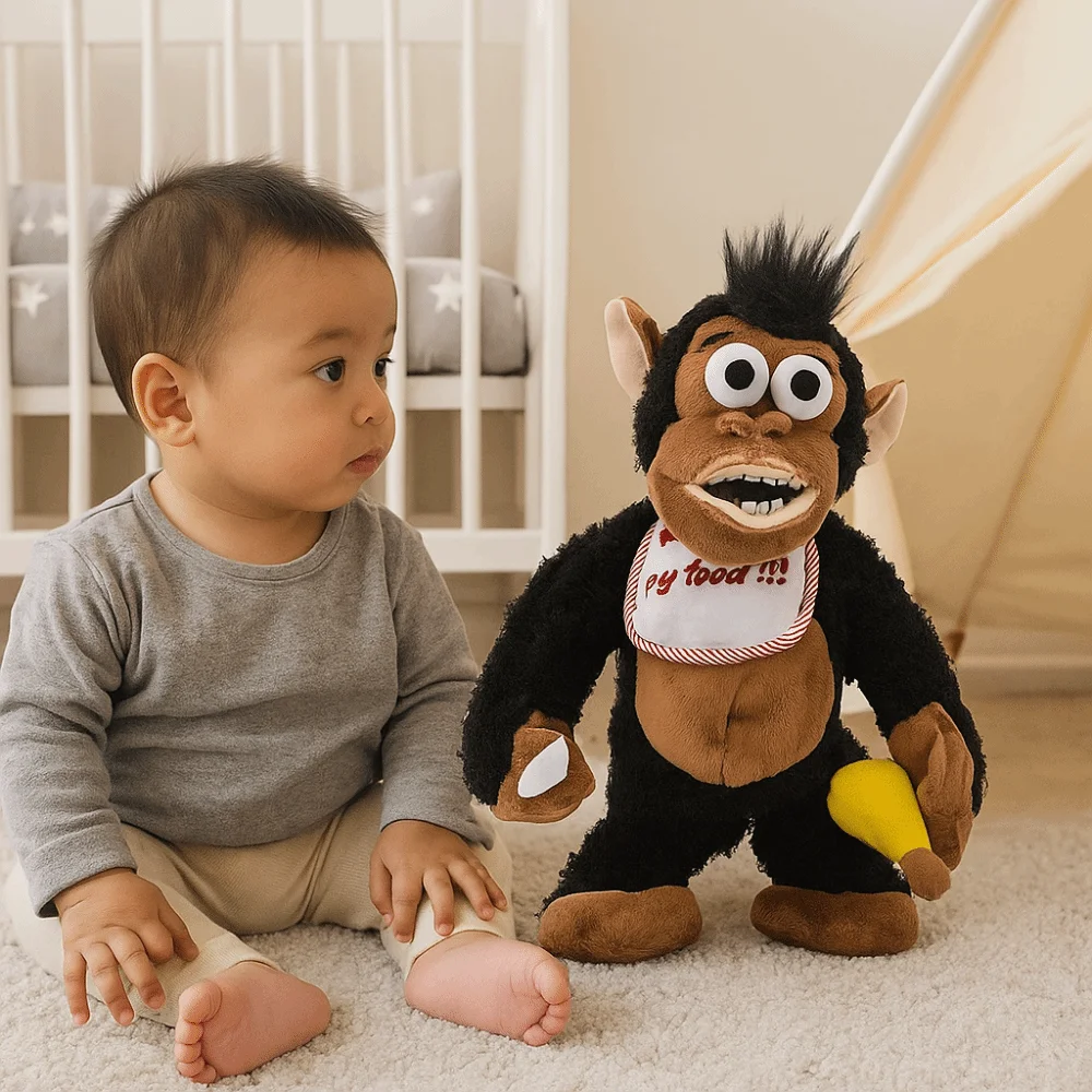 Crying Gorilla Electric Moving Monkey Eating Banana Fluffy Magnetic Monkey Collection Soft Guarding Food Children