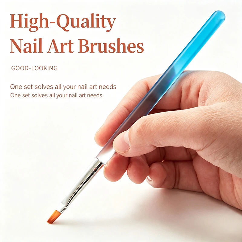 6Pcs Candy Gradient Acrylic Nail Art Brush Transparent Handle Multi Tips UV Gel Design DIY Home Salon Manicure Tools