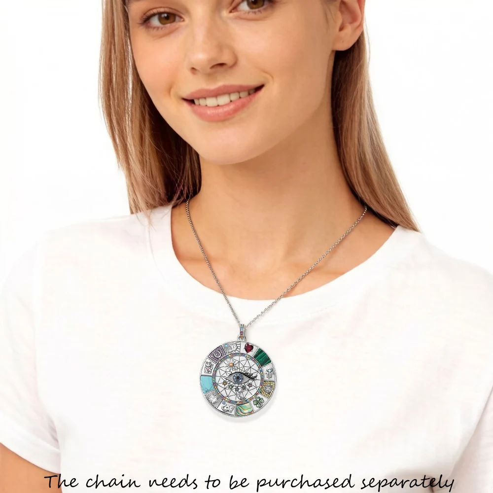 Pendant Large Amulet Magical Lucky Heart Cat Elephant Clover Symbols Fatima Golden Jewelry 925 Sterling Silver Women Men Gift