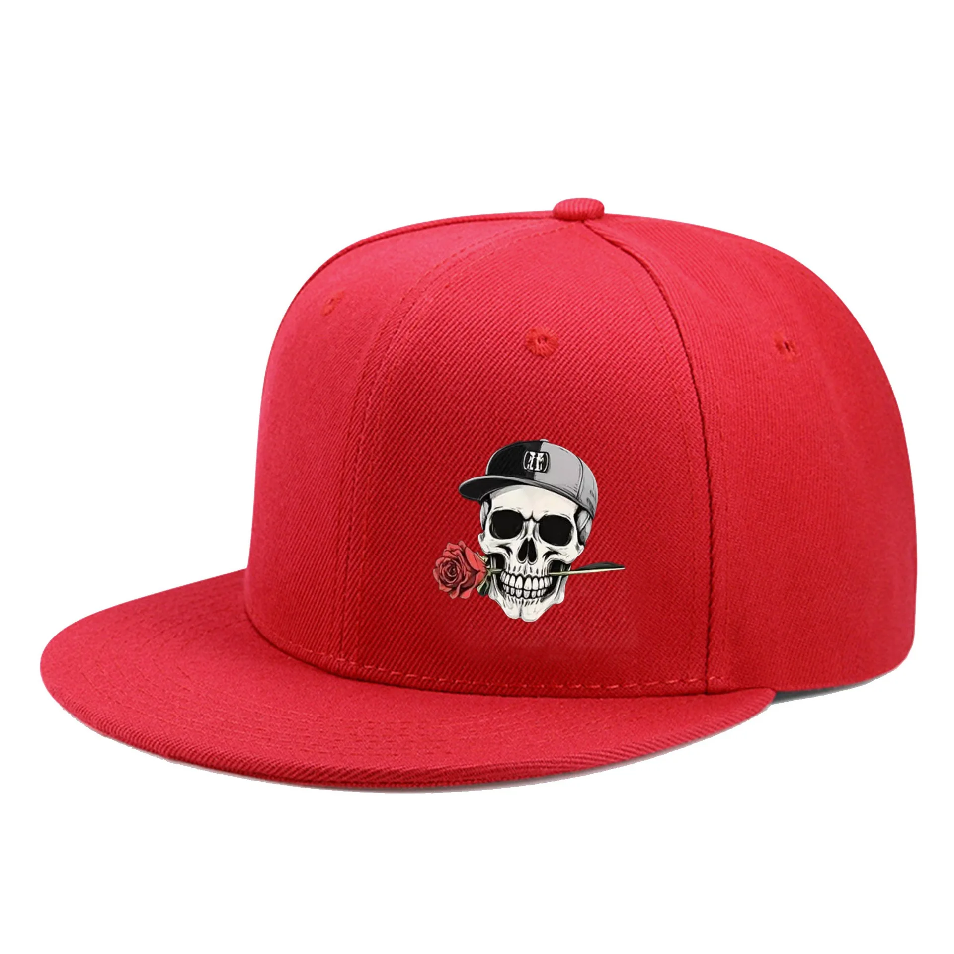 Neue verstellbare Hip-Hop-Baseballkappe mit Totenkopf- und Rosenmotiven im Vintage-Stil mit flachem Schirm für Outdoor-Street-Sportarten. – Detail 10