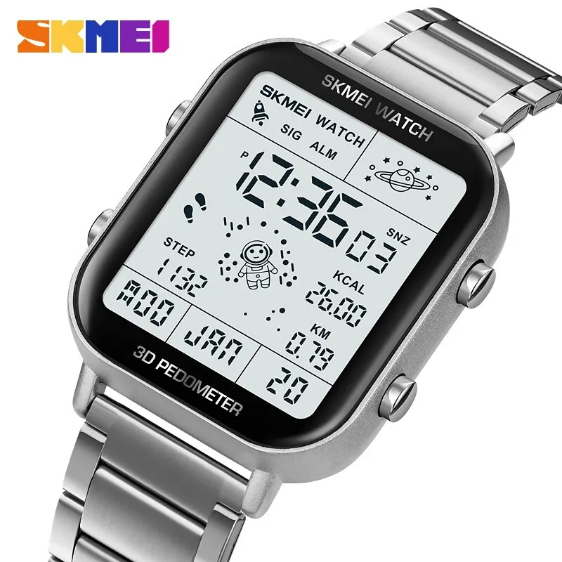 Skmei-relógio digital masculino com display de luz traseira, pedômetro, cronômetro, contagem regressiva, calendário, calendário, relógio