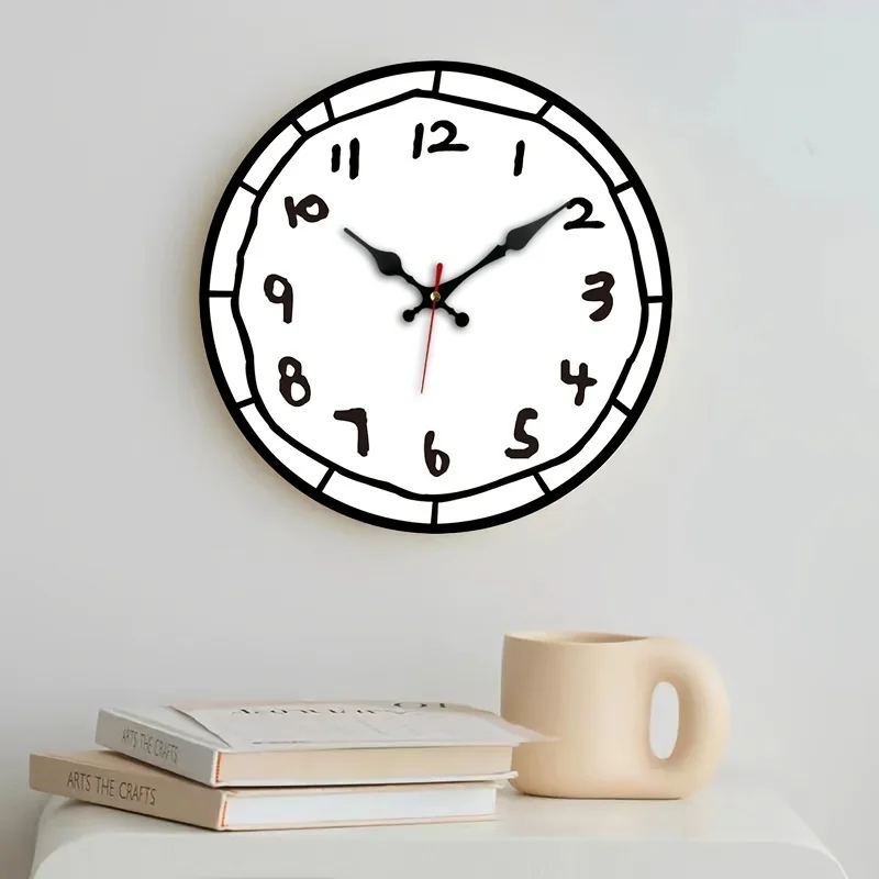 Modern Silent Quartz Wall Clock - Large Number Display, Wooden Round Design for Bedroom, Living Room, Office, Kitchen, Bathroom - Battery Operated (AA), No Battery Included