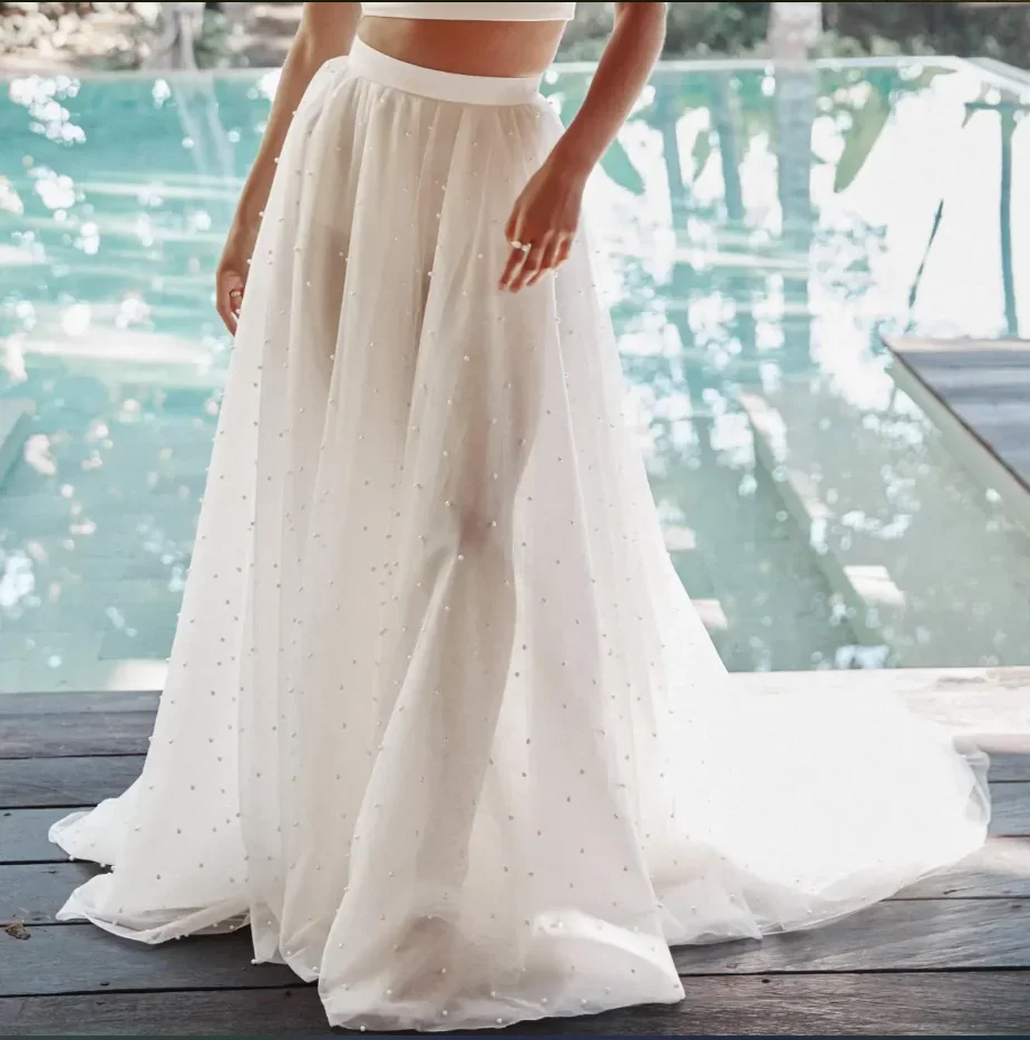 Gonna per abito da sposa staccabile con dettaglio di perle di tulle a-line personalizzata