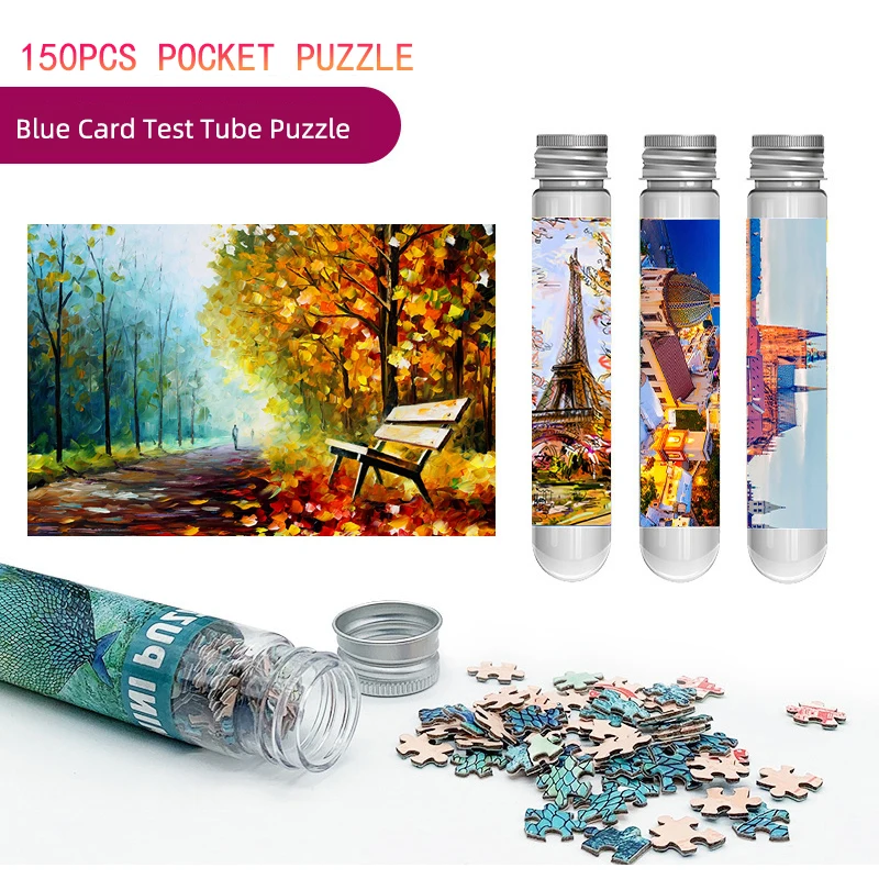 150PCS Mini Test Tube Jigsaw Puzzles Park in Autumn Decompression Toy Fridget Puzzle Game Family Decoration