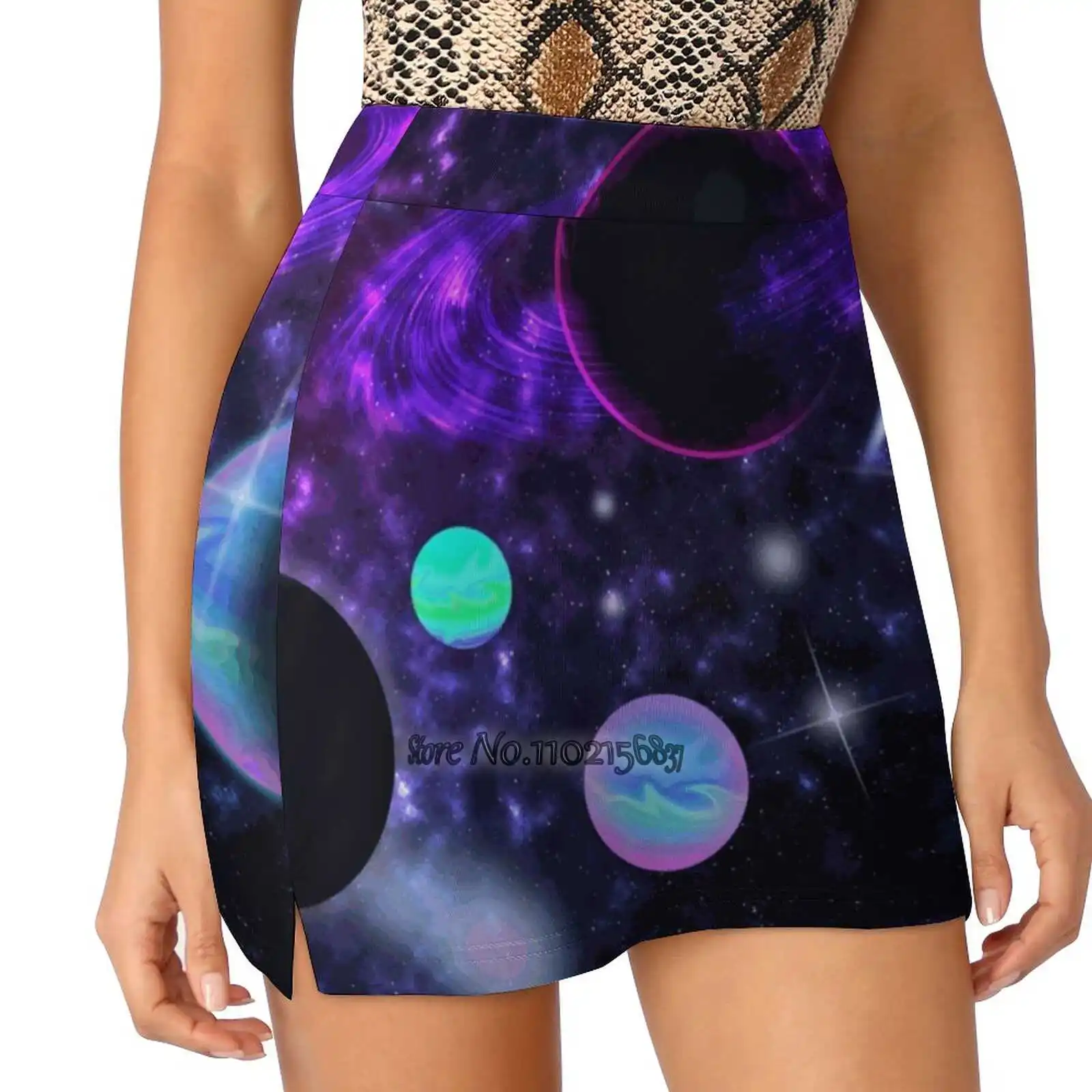 Somewhere Far Away From Earth Women Mini Skirt Two Layers With Pocket Skirts Sport Fitness Running Skorts Universe Art Galaxy