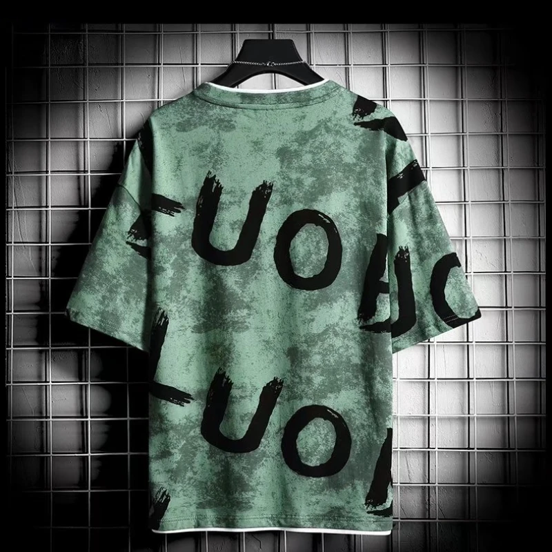 T-shirts Men O-neck Summer All-match High Street Teens Baggy Ulzzang Tops Fashion Popular Chic New Arrival Letter Male Футболка