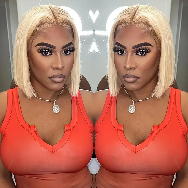 

613 Blonde Short Straight Bob Wig Human Hair 13x4 Transparent Lace Front Wigs Pre Plucked Human Hair Wigs For Women