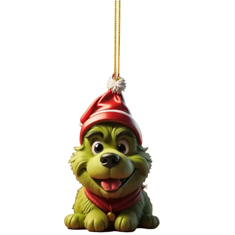 Ornamenti pendenti per albero di Natale Pelliccia verde Pendenti a forma di Grinch Decorazioni per feste a casa di cartoni animati Regali di Natale Capodanno Decorazioni per auto