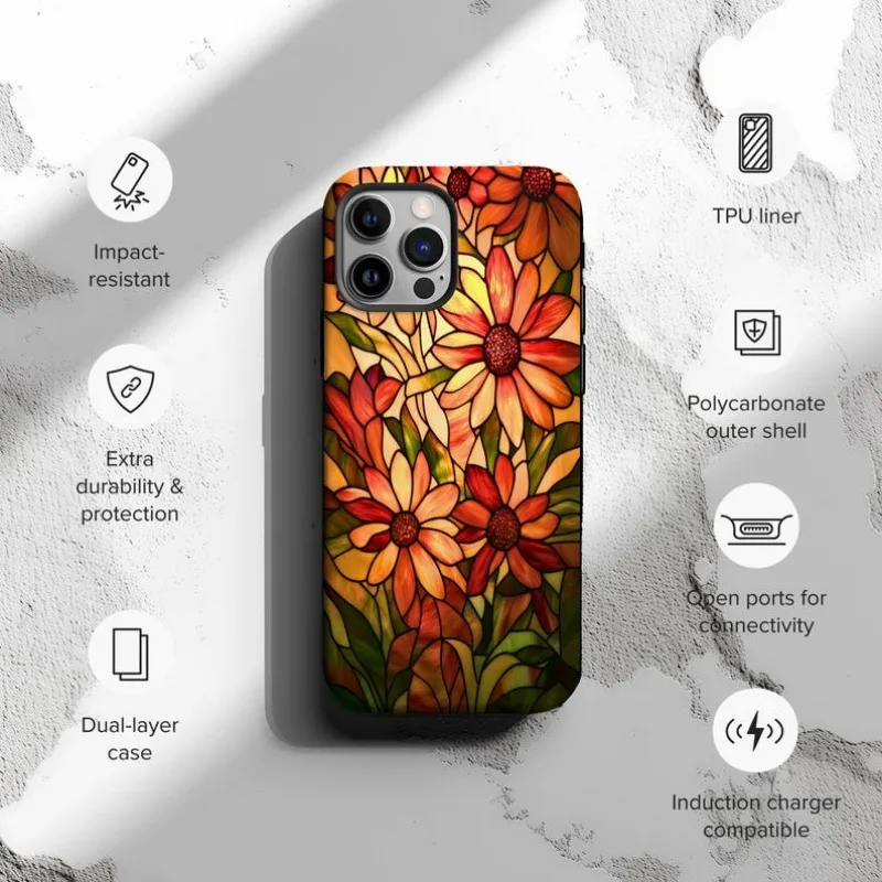 Vibrant Stained Glass Daisy Design Phone Case For IPHONE 16 15PRO MAX 14 13 12 11 Acrylic TPU Two in one magnetic Phone Cases