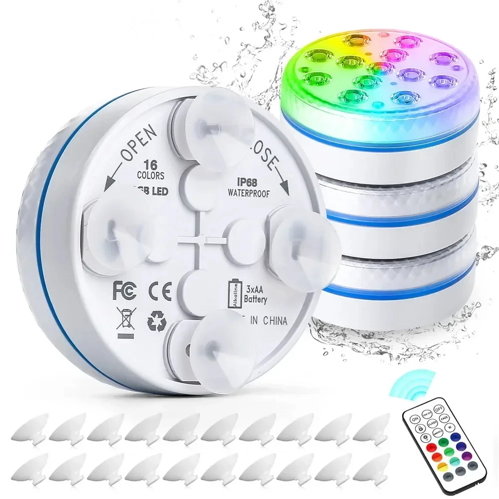 Updated 13LED Submersible Pool Light RGB IP68 Waterproof Remote Control Bright Underwater Lamp for Pond Aquarium Swimming Pool