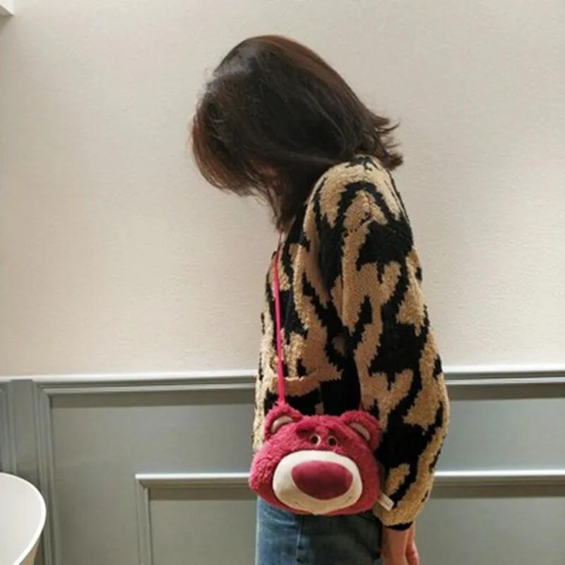 Disney Lotso Women's Shoulder Bag Cute Cartoon Crossbody Bag Kawaii Portable Lightweight Zipper Wallet