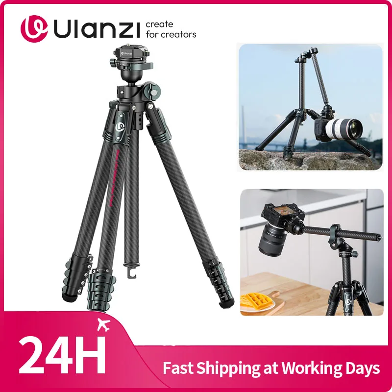 ​Ulanzi JJ05 JJ06 GlideGo Travel Tripod Carbon Fiber Tripod with Dual-Section Center Column for Low-angle Overhead Shots