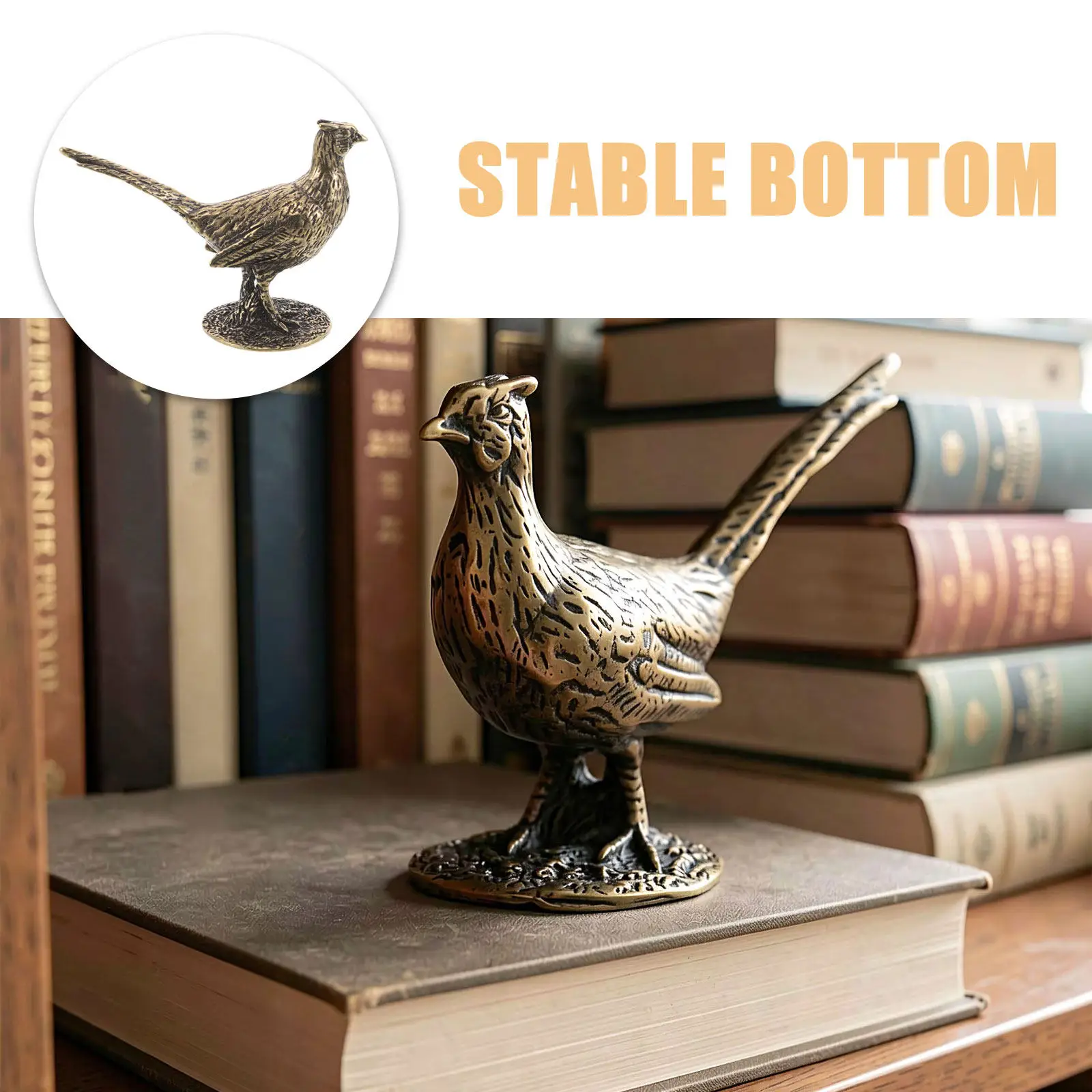 2Pcs Brass Wildlife Pheasant Statue Finish Stable Base Long Tail Bird Sculpture Desk Decor Feng Shui Accent