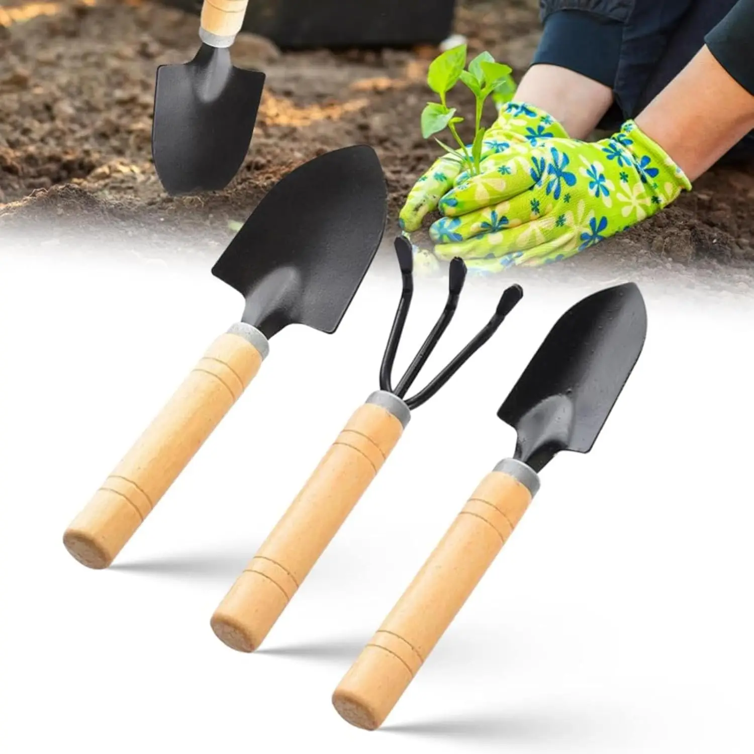 Hand Shovel for Gardening Trowel Garden Tool 3Pcs Planting Tools Small Garden Rake Ergonomic Hand Tools Set Edging Shovel Indoor