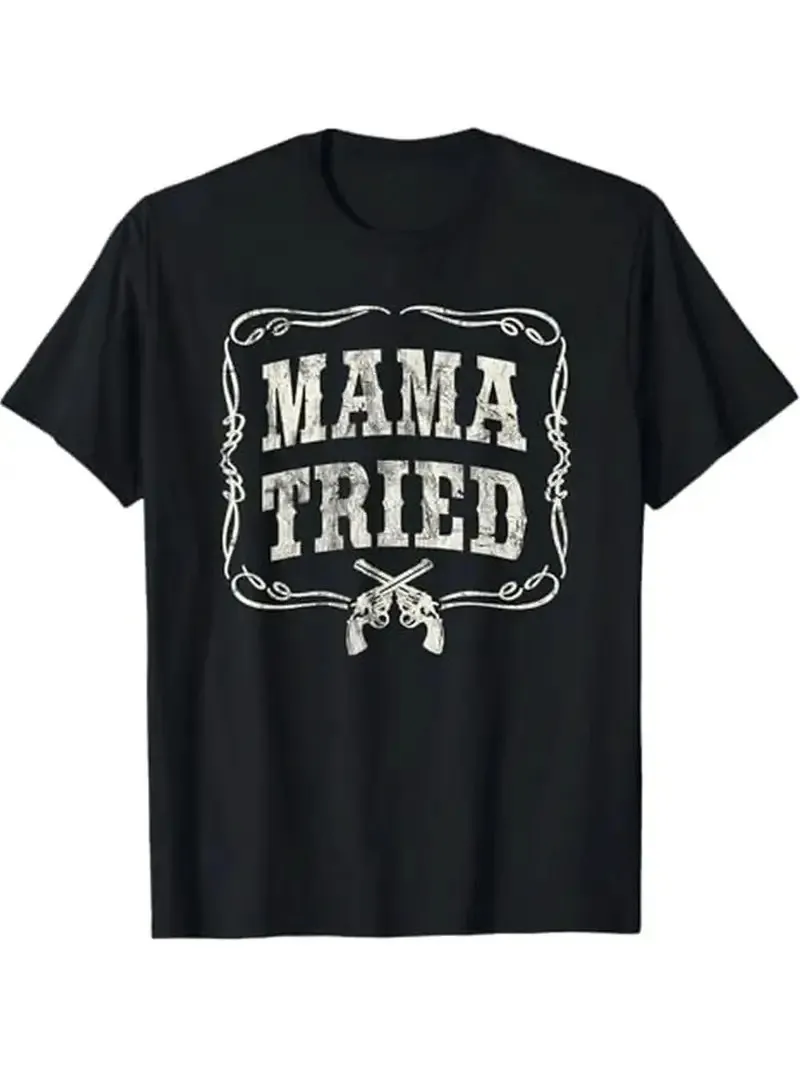 

Mama Tried Graphic T-Shirt - 100% Cotton, Men's Black Casual Tee with Country Mu