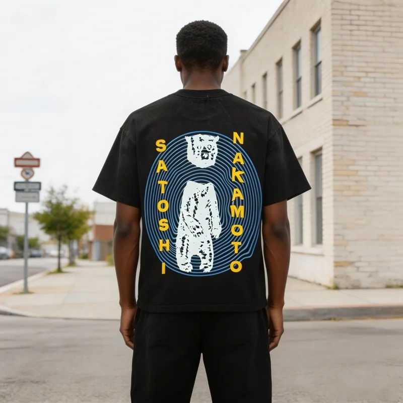 Satoshi Nakamoto American Skullface Stylized Print Washed Vintage Short-Sleeved T-Shirt for Men and Women