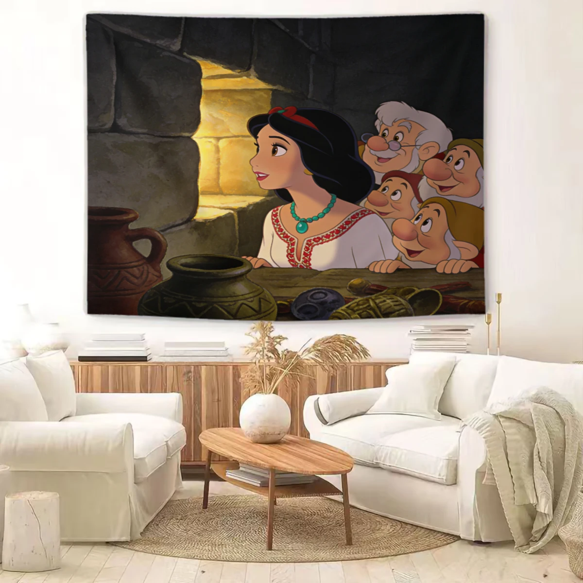 

1PC Snow White & Dwarves Temple Adventure Tapestry Decoration Vibrant Home Aesthetics Room Decoration for Bedroom Living Room