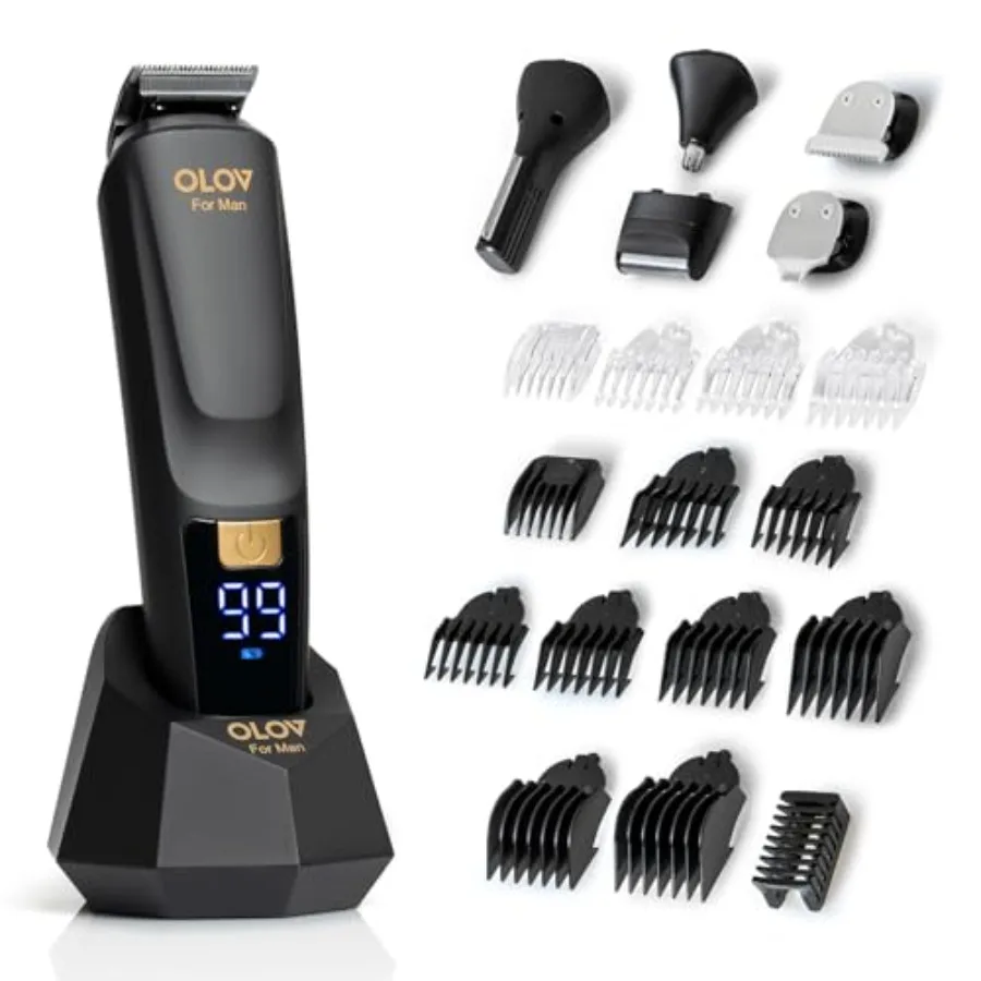 

21-Piece All-in-One Men's Grooming Kit with Electric Razor and USB Recharge Dock for Nose Ear Body and Face Trimming Versatile