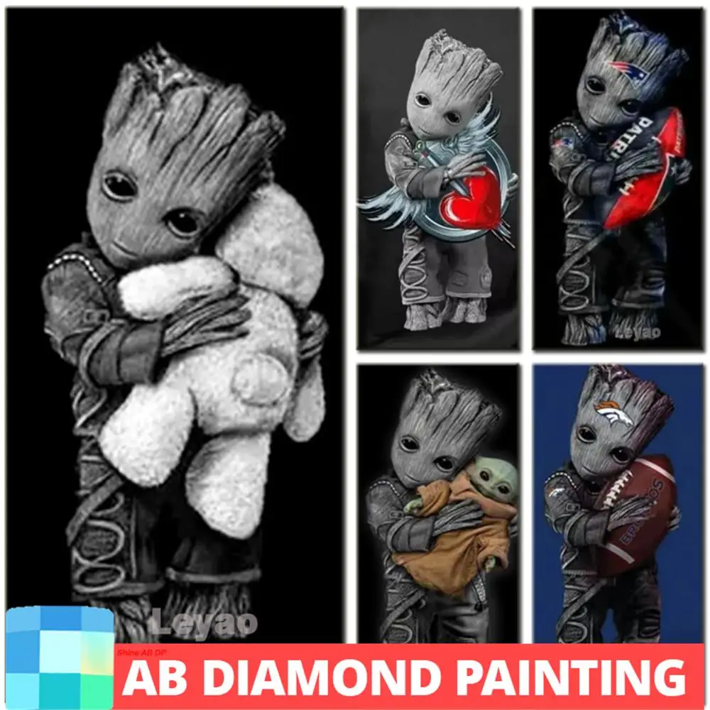 AB Diamond Painting Baby Groot and Yoda Bear Football Full Embroidery Diamond Mosaic Cross Stitch Kits Home Decor Wall Art