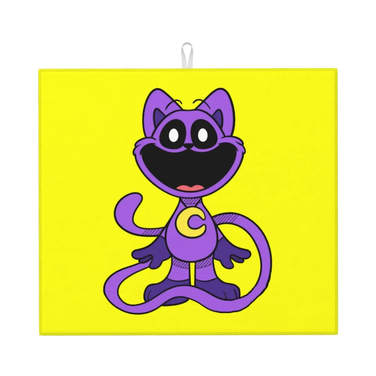 Custom Purple Smiling Big Mouth Cat Critters Dish Drying Mat for Kitchen Quick Dry Scarry Animated Game Microfiber Drainer Pads