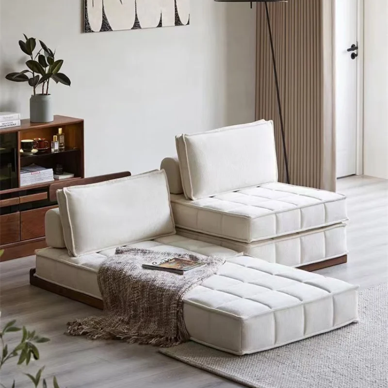 

Cream wind solid wood module furniture small apartment lazy fabric combination foldable single sofa bed dual-purpose bedroom