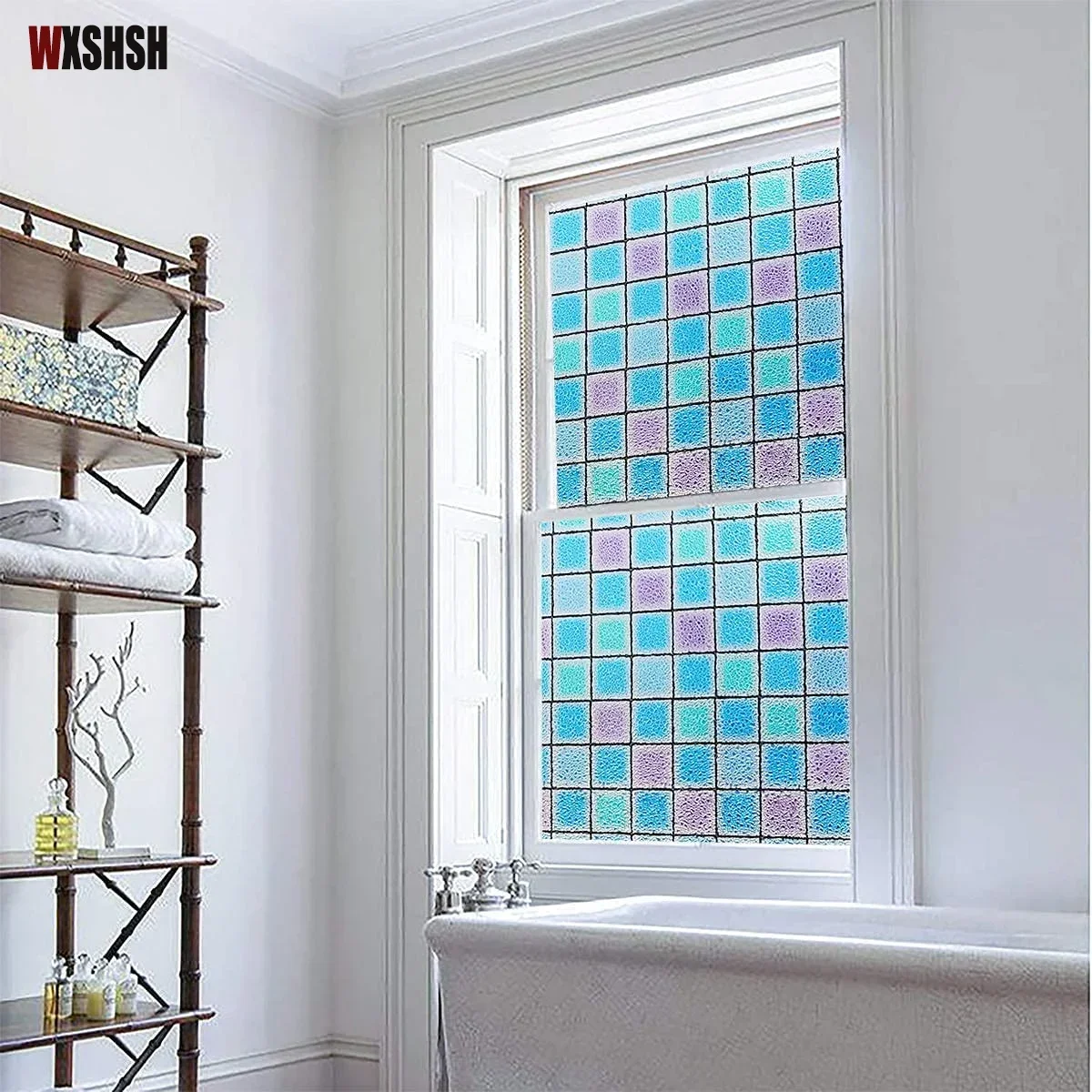 Grid Stained Window Film, Electrostatic Privacy Protection, Embossing, Explosion-Proof, UV Reduction, PVC,  Home Decorati