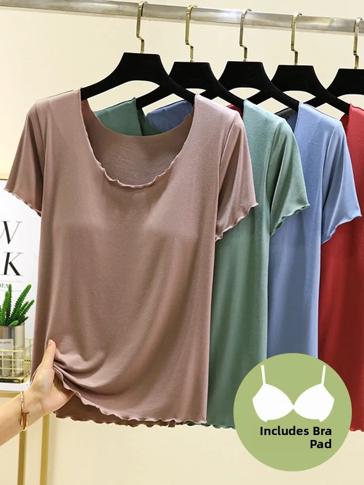 Slimming Effect Modal Thin Short Sleeve round Neck T-Shirt Women Summer Loose Fit Top No Bra Needed Casual Style Loose Shirt