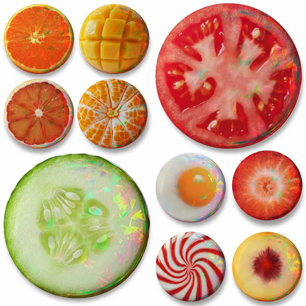 Cute Funny Fruit Cross Section Badge Tinplate Meme Round Brooch For Hat Bag Creative Lapel Jewelry Accessories Gifts