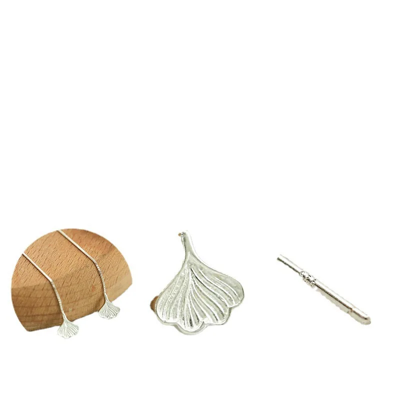 925 Sterling Silver Ginkgo Biloba Fringed Earrings Stud Pendant Small Fresh Silver Earrings