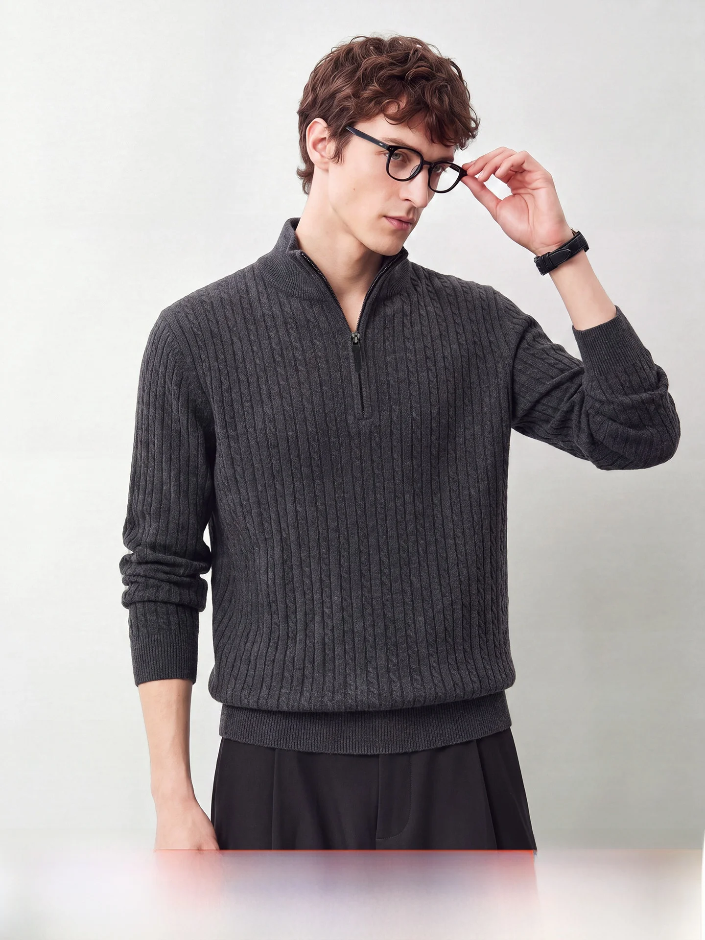 Casual Knitted Sweater Men's Autumn Winter Commute Business Half Zip Texture Twist Flower Knitwear Soft Polyester Fiber