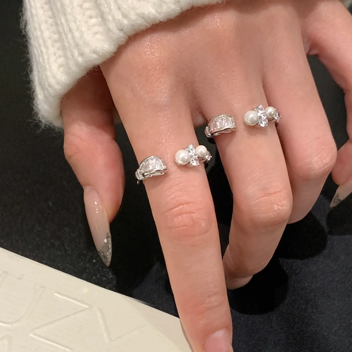 

Кольцо PANJBJ из стерлингового серебра 925 пробы с жемчугом и цирконами для женщин, необычное, блестящее, изысканное, открытое, ювелирное украшение, подарок, дропшиппинг