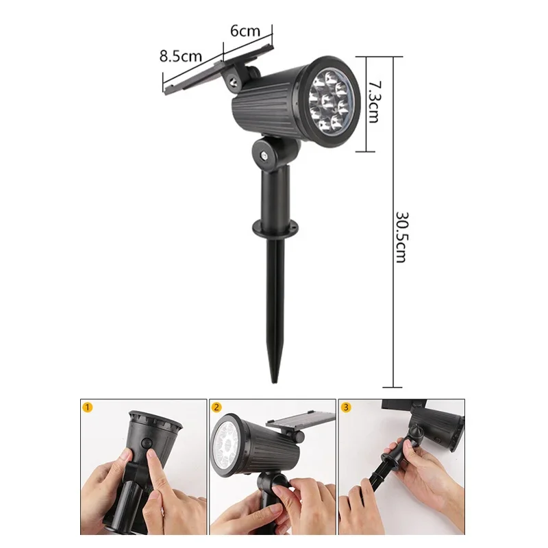 Solar Outdoor Lights Waterproof IP65 9 LED Solar Landscape Spot Lights Brightness Adjustable Yard Trees Garden Decoration Lamp