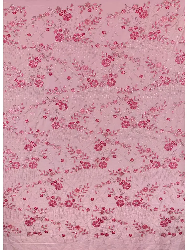 

New Style Chiffon Base Bead Tube Fabric Small Flower Pattern Stage Evening Gown High End Material Polyester Shiny Sequin Embr...
