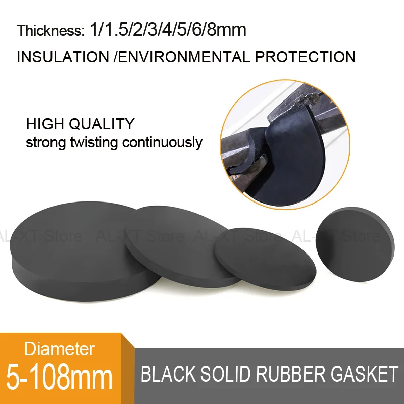 10Pcs Solid Round Rubber Sheet Thick 1/1.5/2/3/4/5/6/7/8mm Seal Gaskets Pad Dia 5/6/8/10/12/15/18/20/22/25/28/30/32/35/38~108mm