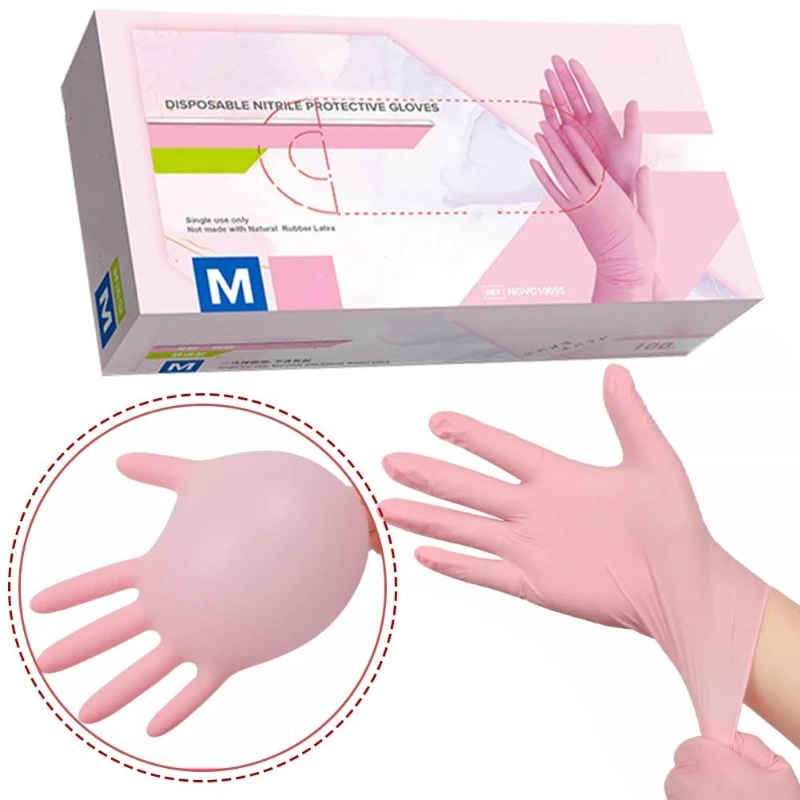 20/100PCS Pink Nitrile Gloves Disposable Protective Gloves for Kitchen Cooking Beauty Tattoo Cleaning Industrial Working Gloves