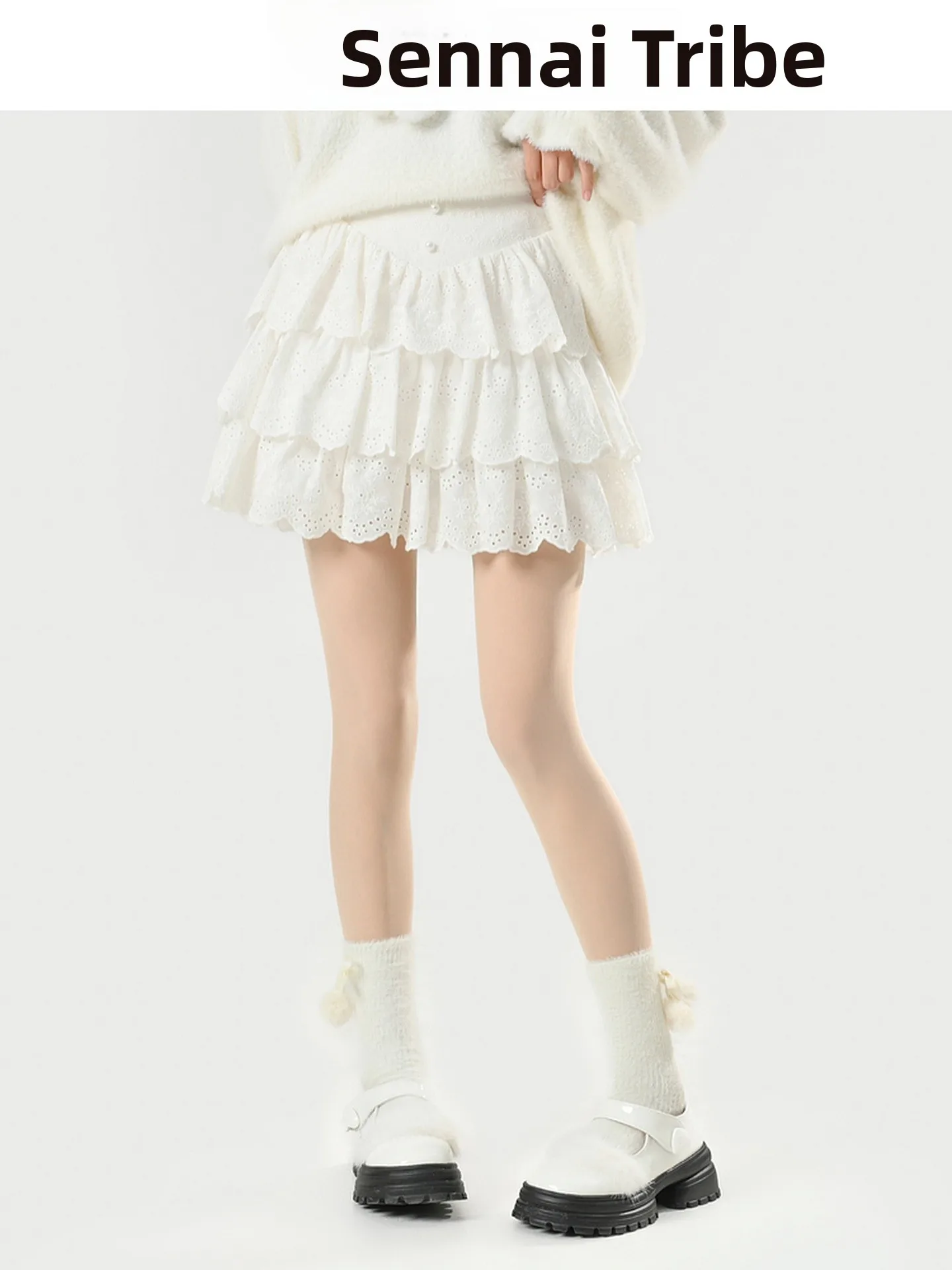

Original Sweet Style High Waist A-Line Skirt Multi-Layer Lace Baked Cake Skirt Versatile White Skirt by Forest Girl Tribe