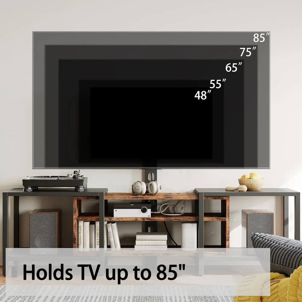 Suporte de TV de 79 polegadas para TVs de até 85 polegadas com suporte e tomada de energia, console de TV de 3 camadas com prateleira de armazenamento, centro de entretenimento