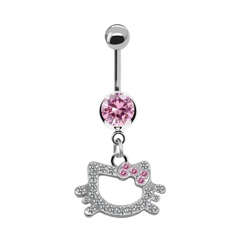 Anel de umbigo de aço inoxidável para mulheres, anéis de umbigo, joia piercing, borboleta rosa na moda, gato bonito, moda sexy