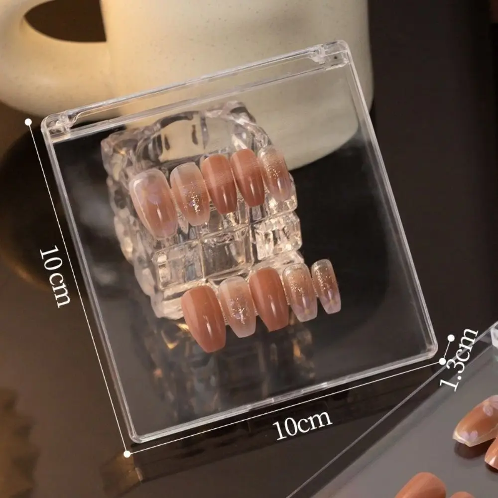 1pcs Transparent Acrylic Flip-top Nail Storage Boxes Square Dust-proof Nail Packaging Case with Adhesive Sheets Nail Boxes