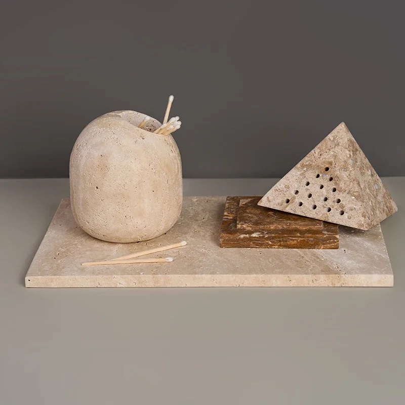 【Natural】Pyramid Shape Mubkhar Beige Travertine Bakhoor Incense Holder Marble Oud Incense Burner