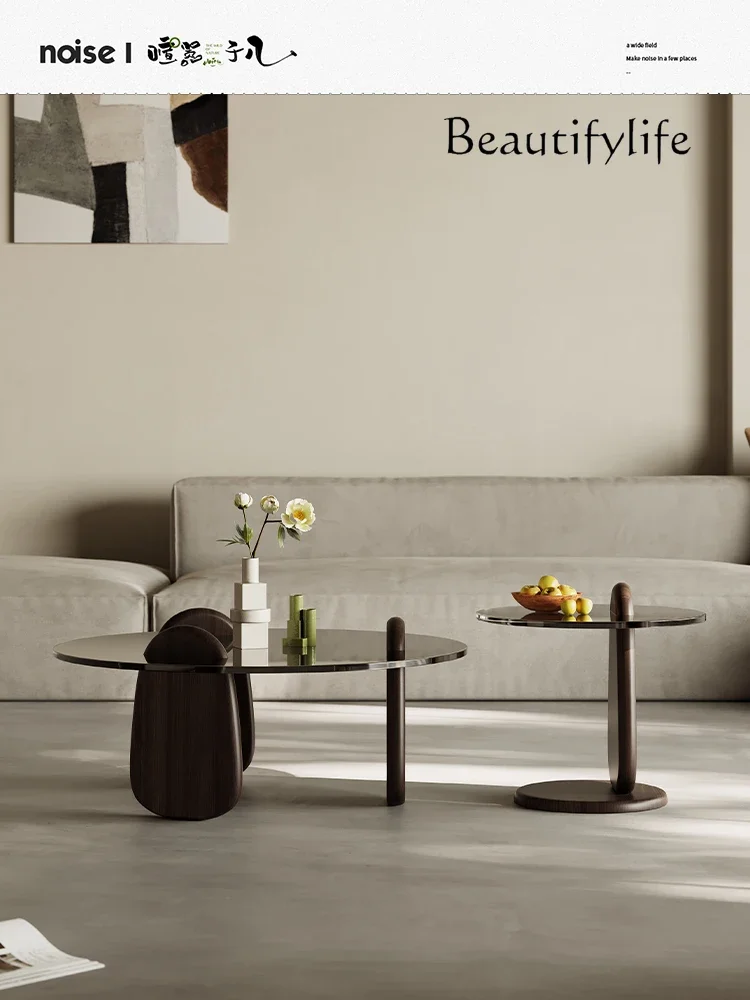 Light Luxury Tea Table Combination Small Apartment Living Room Home Transparent Tempered Glass round Tea Table