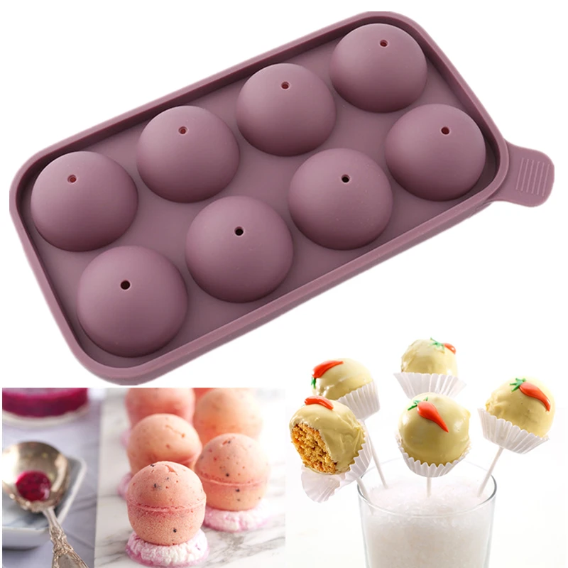 

1 Set 8 Cups Round Shape DIY Lollipop Mold Silicone Cake Chocolate Ice Mould Baking Tool With Stick