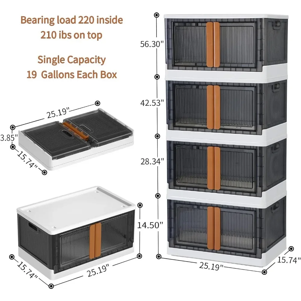 Imagem -05 - Armário de Armazenamento de Plástico com Tampas Caixa de Armazenamento Dobrável Organizador de Prateleiras Caixas de Armazenamento 19 Galão Pacote de 4